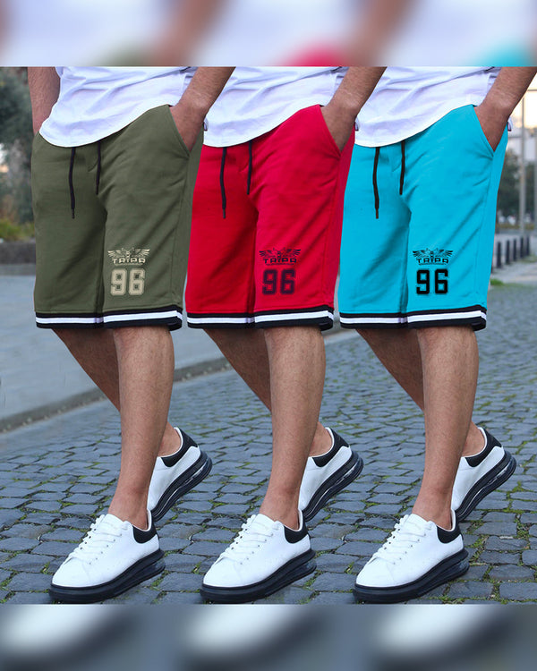 mens short-PACK OF 3-skyblue-red-olivegreen