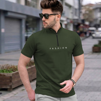 Mens High Neck Half Sleeve Cotton Blended T-shirts