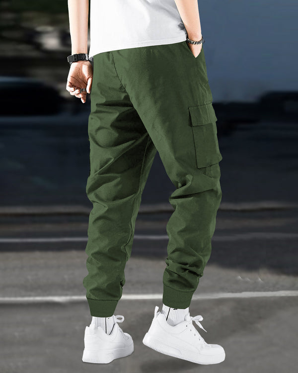 Men Solid Olive Green Designer Cargo Pant