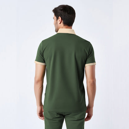 Men’s Dual Tone Polo T-Shirt with Zip Collar Olivegreen