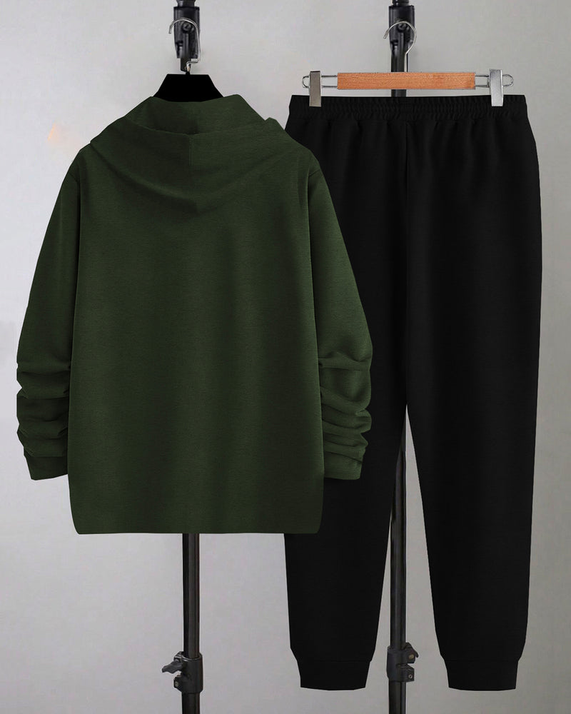 TrackSuit For Olive Green Hooded T-shirt Black Track Pant