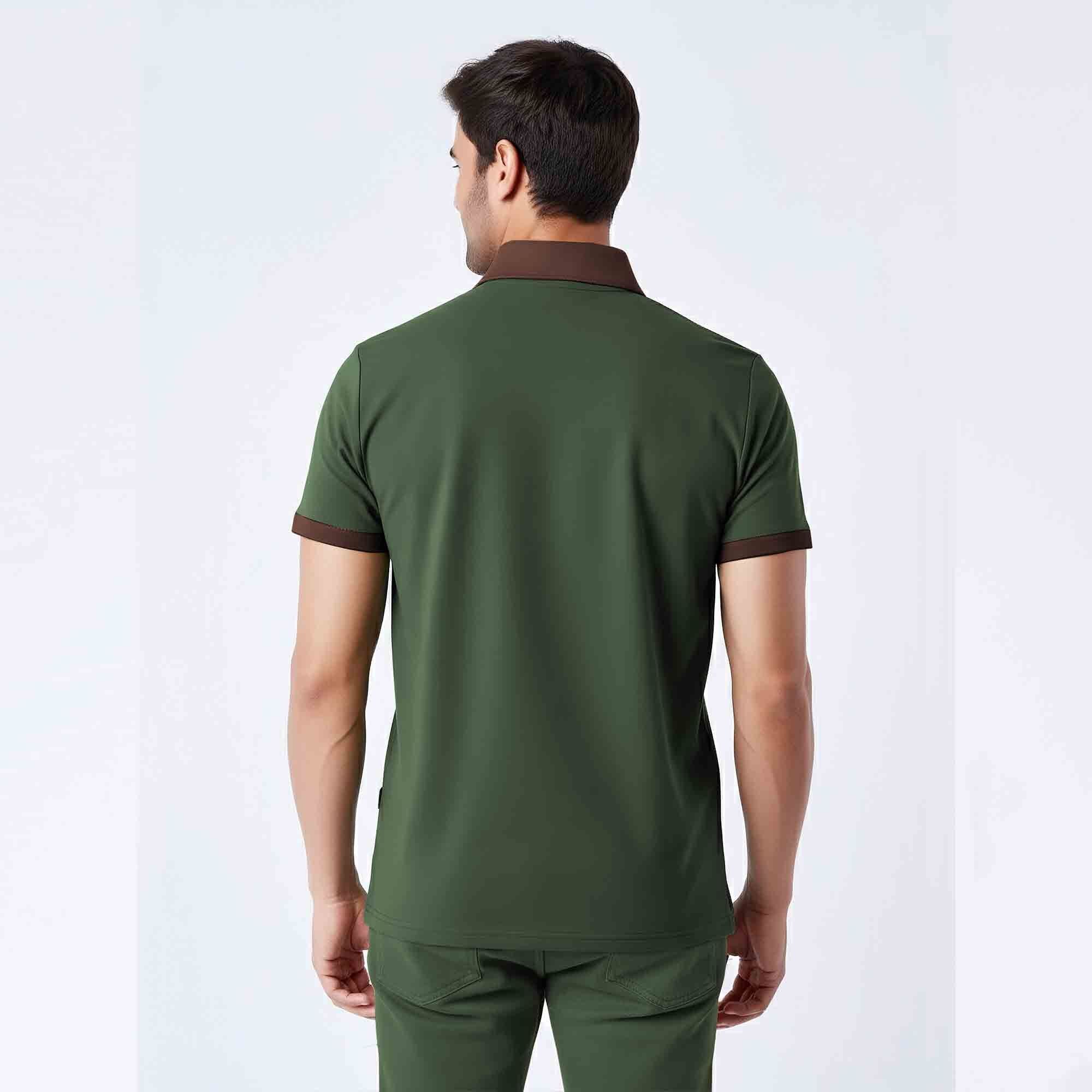 Men’s Dual Tone Polo T-Shirt with Zip Collar Olivegreen