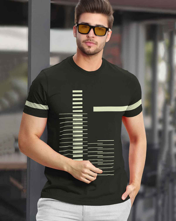 Men Half Sleeve Round Neck Cotton Blend Olivegreen Printed TShirt