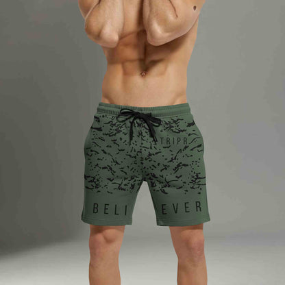Men Olive Green Printed Regular Shorts
