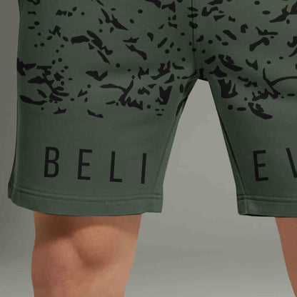 Men Olive Green Printed Regular Shorts