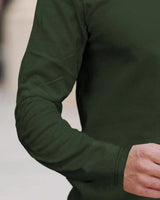 Men Full Sleeve Solid Zip Neck T-Shirt | Olive Green