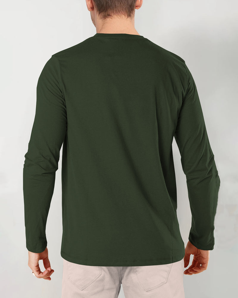 Men Solid V Neck Cotton Blend T-Shirt / Olive Green