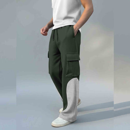 Men 4 Pockets Dual Color Baggy Cargo Pant Olivegreen & Grey