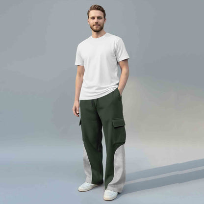 Men 4 Pockets Dual Color Baggy Cargo Pant Olivegreen & Grey