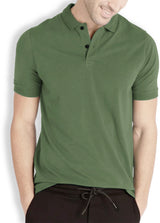 Men Solid Polo Neck Cotton Blend Olive Green T-Shirt