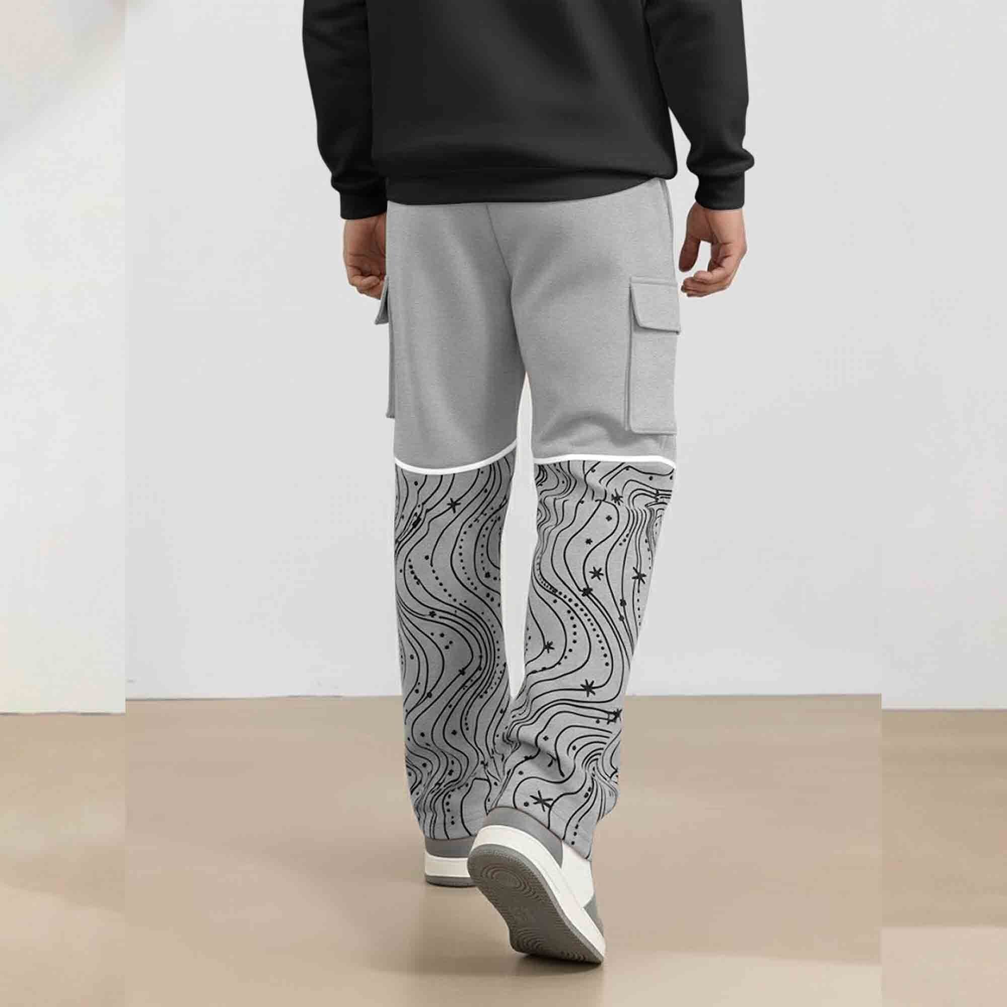 Men Multi Pockets Designing Printed Baggy Cargo Grey