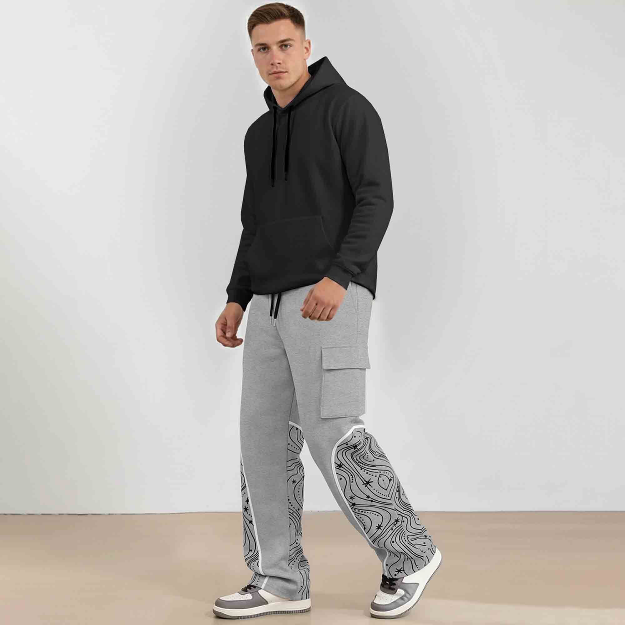 Men Multi Pockets Designing Printed Baggy Cargo Grey