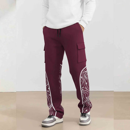 Men Multi Pockets Designing Printed Baggy Cargo Maroon