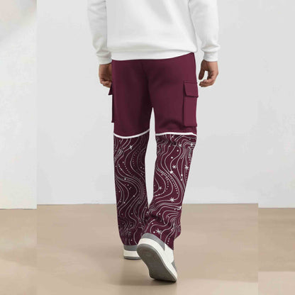 Men Multi Pockets Designing Printed Baggy Cargo Maroon