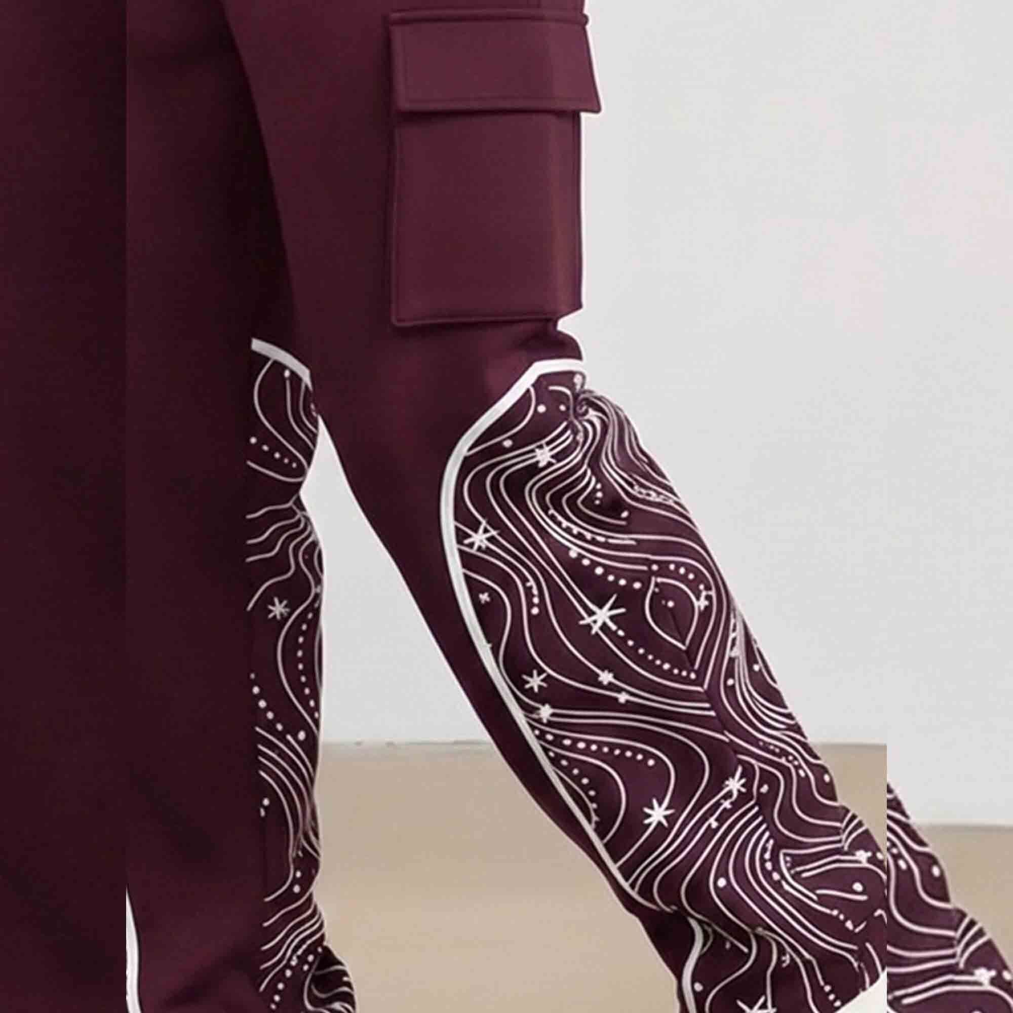 Men Multi Pockets Designing Printed Baggy Cargo Maroon