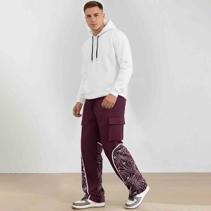 Men Multi Pockets Designing Printed Baggy Cargo Maroon