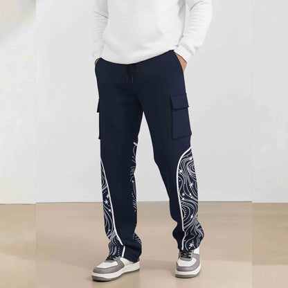 Men Multi Pockets Designing Printed Baggy Cargo Navyblue