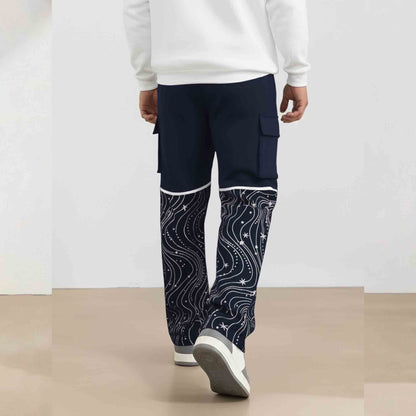 Men Multi Pockets Designing Printed Baggy Cargo Navyblue