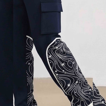 Men Multi Pockets Designing Printed Baggy Cargo Navyblue