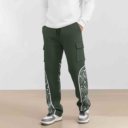 Men Multi Pockets Designing Printed Baggy Cargo Olive Green