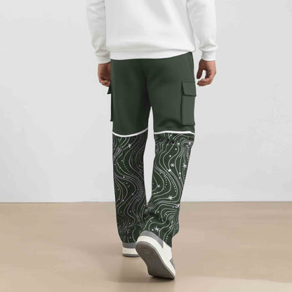 Men Multi Pockets Designing Printed Baggy Cargo Olive Green