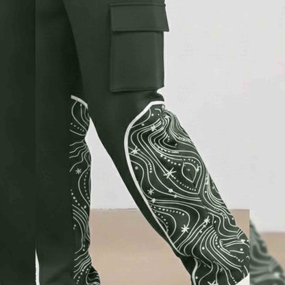 Men Multi Pockets Designing Printed Baggy Cargo Olive Green