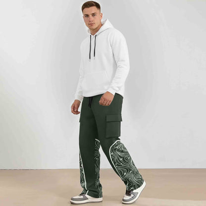 Men Multi Pockets Designing Printed Baggy Cargo Olive Green