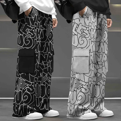 (Pack Of 2) Printed Multi Pocket Baggy Cargo Black & Grey