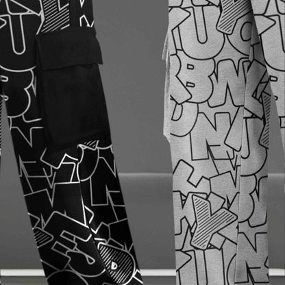 (Pack Of 2) Printed Multi Pocket Baggy Cargo Black & Grey