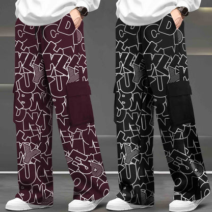 (Pack Of 2) Printed Multi Pocket Baggy Cargo Maroon & Black