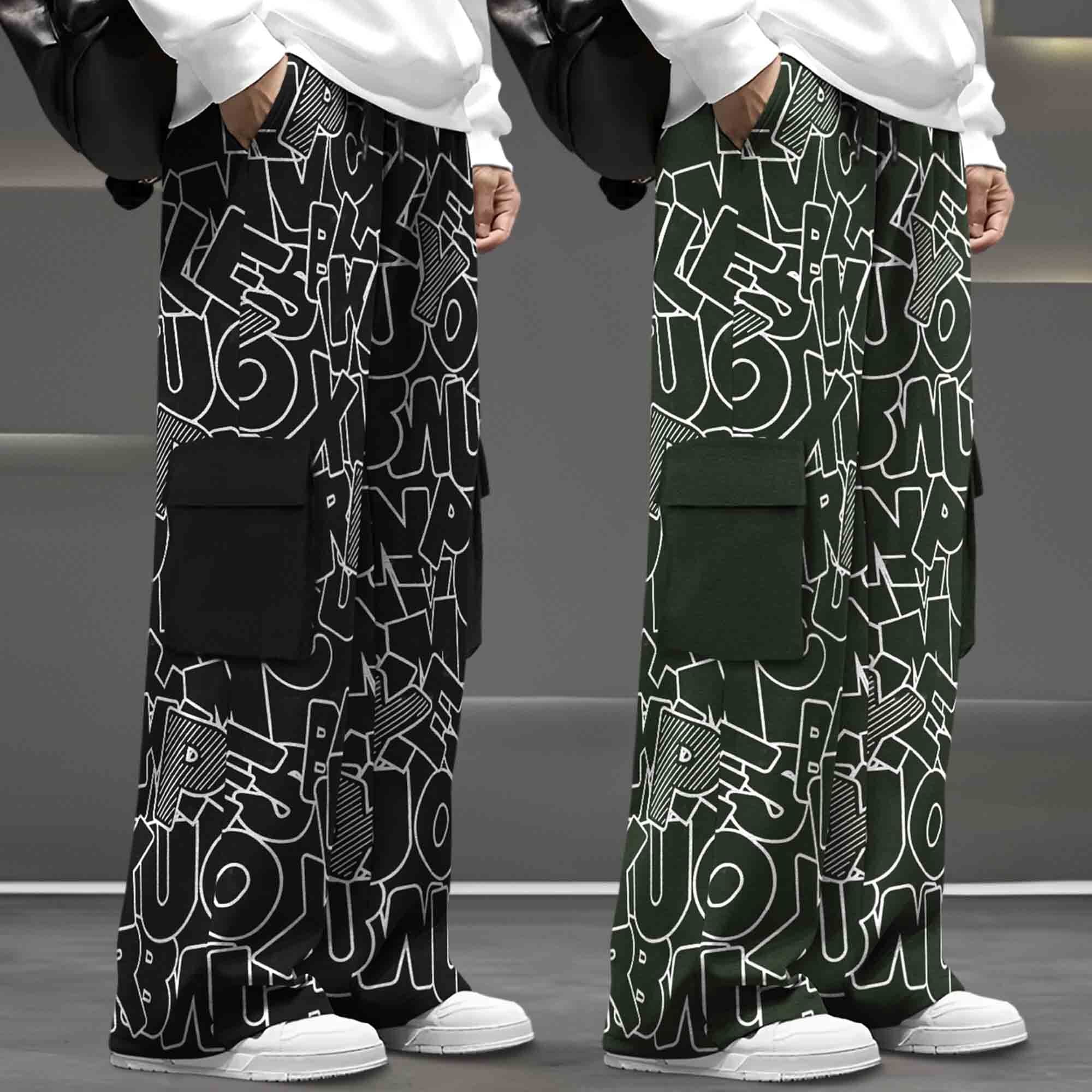 (Pack Of 2) Printed Multi Pocket Baggy Cargo Black & Olive