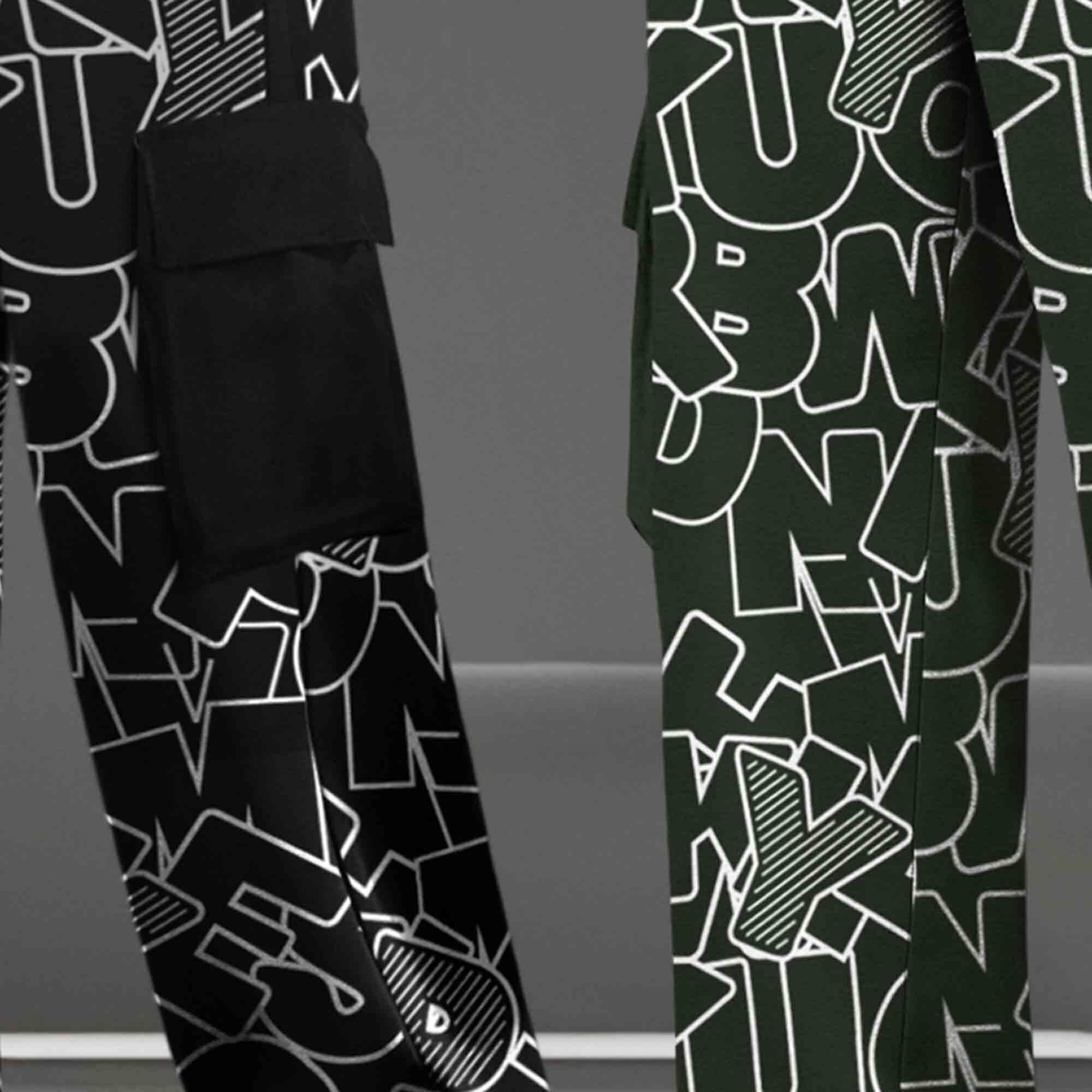 (Pack Of 2) Printed Multi Pocket Baggy Cargo Black & Olive