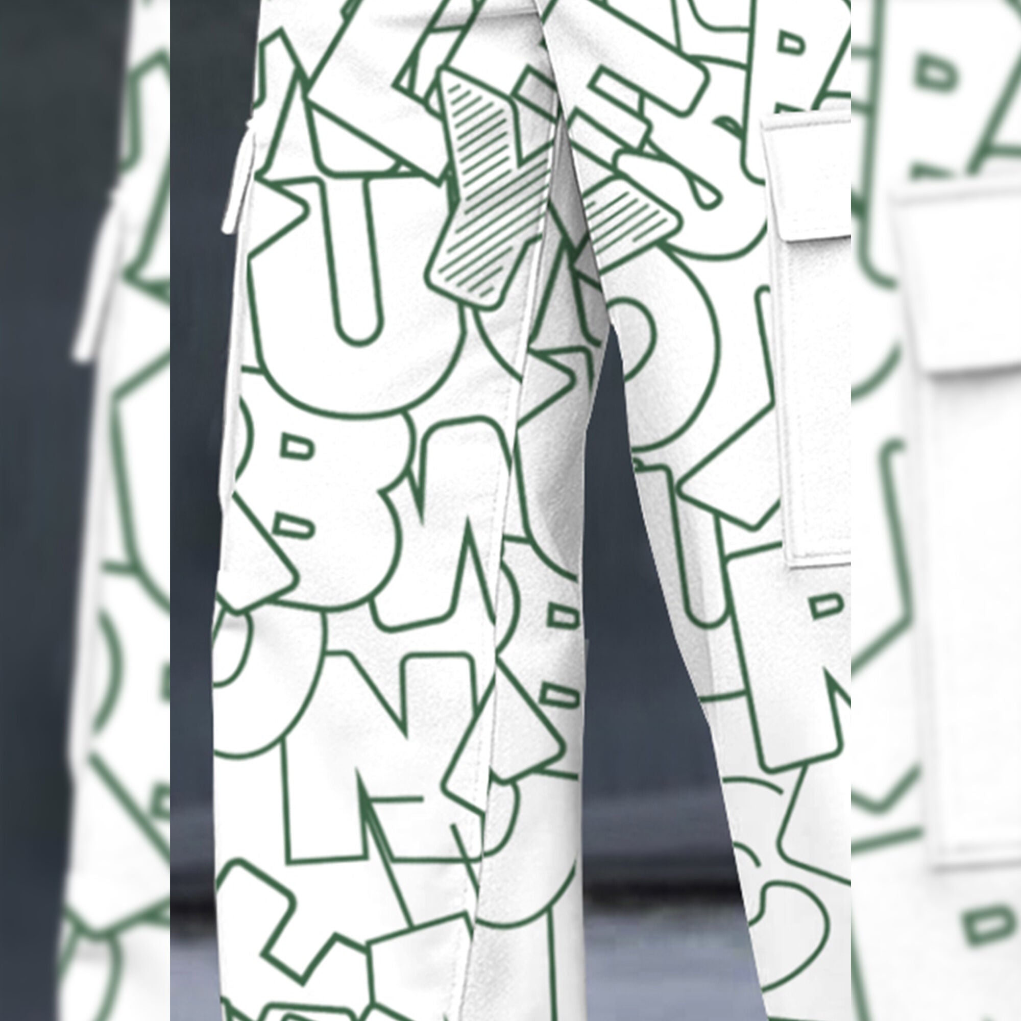 Mens Multi Pockets All Over Printed Baggy fit oversized Cargo Jogger White