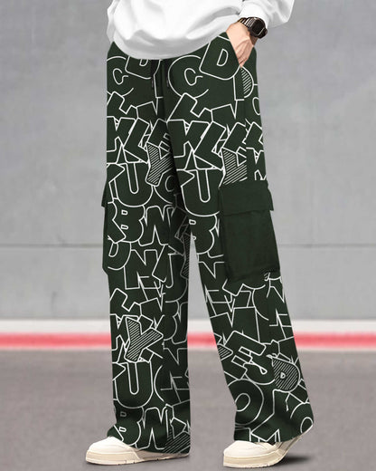 Men's Multi Pockets All Over Printed Baggy Cargo Joggers