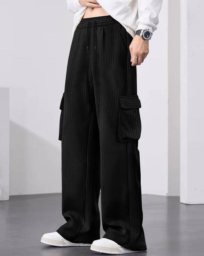 Men Plain Waffle Baggy fit oversized Cargo Jogger / Black