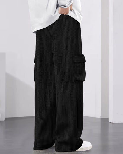 Men Plain Waffle Baggy fit oversized Cargo Jogger / Black