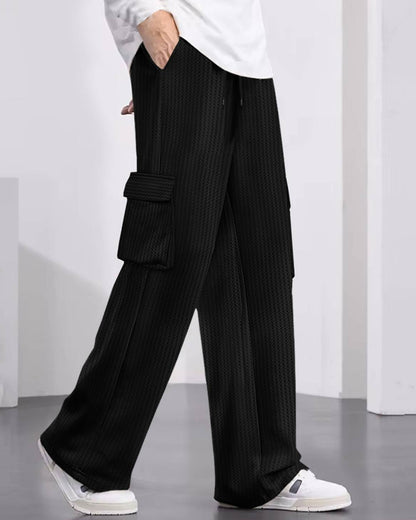 Men Plain Waffle Baggy fit oversized Cargo Jogger / Black