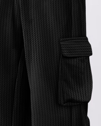 Men Plain Waffle Baggy fit oversized Cargo Jogger / Black