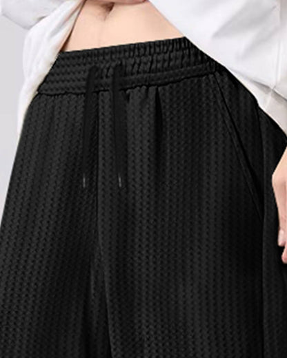 Men Plain Waffle Baggy fit oversized Cargo Jogger / Black