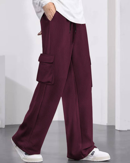Men Plain Waffle Baggy fit oversized Cargo Jogger / Maroon