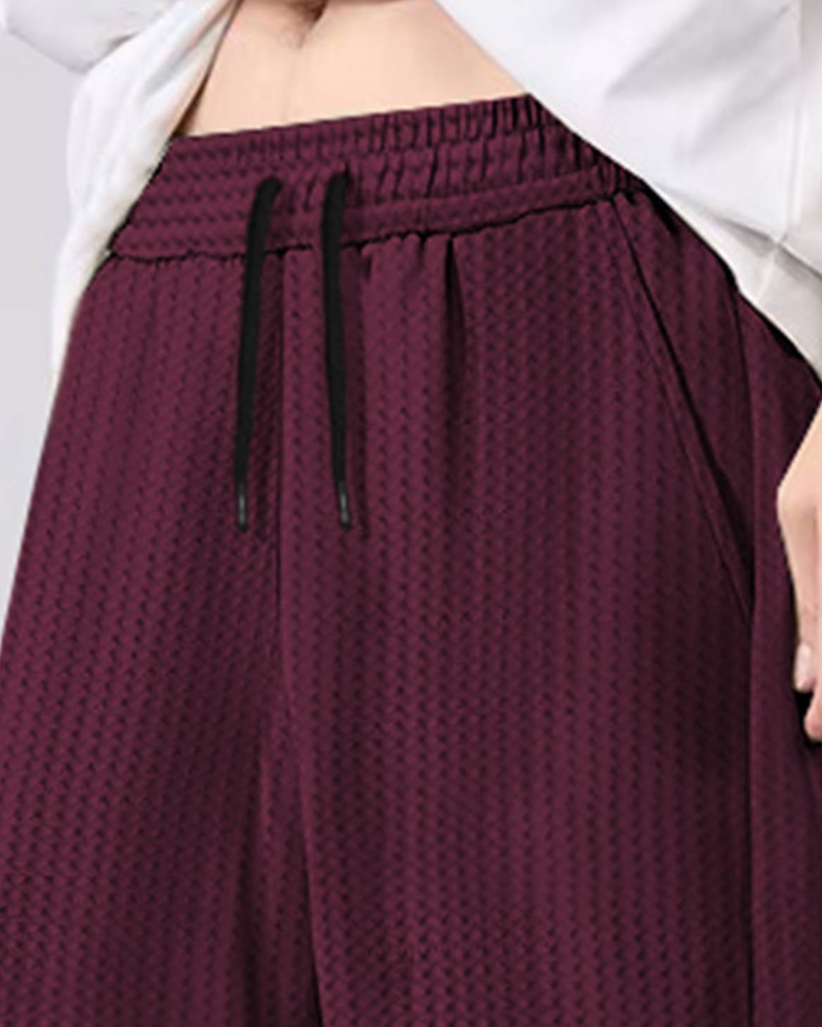 Men Plain Waffle Baggy fit oversized Cargo Jogger / Maroon