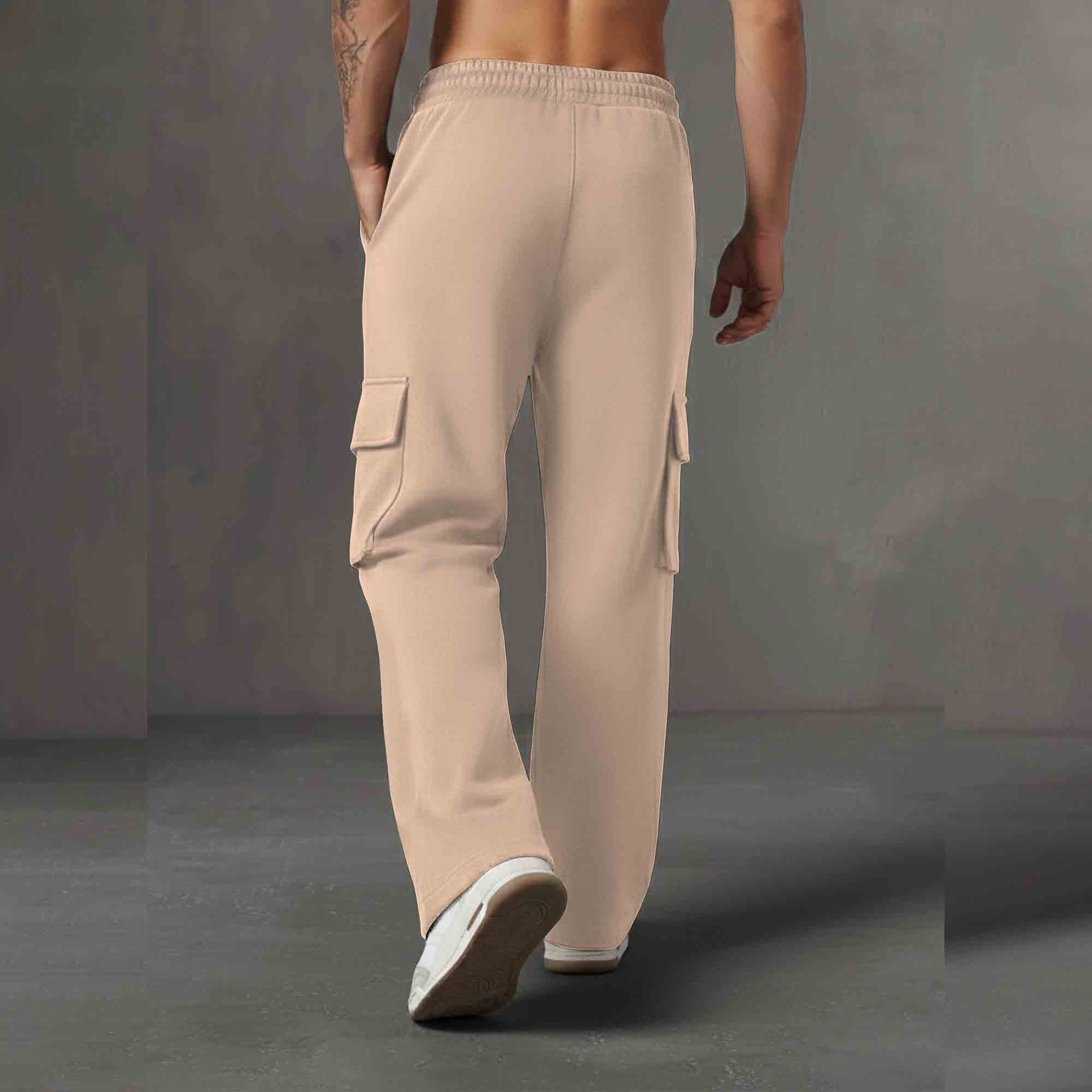 Men Multi Pockets Anime Printed Baggy Cargo Beige