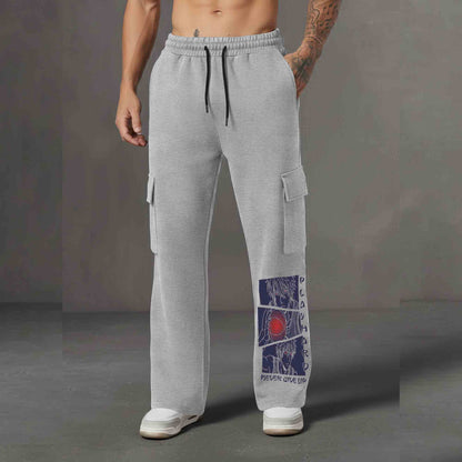 Men Multi Pockets Anime Printed Baggy Cargo Grey