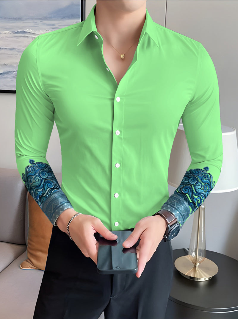 Mens Spring Party Wear Shirt / Green