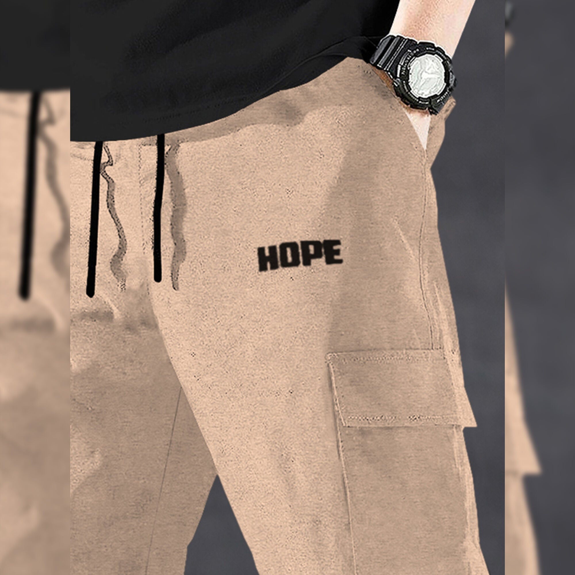 Men Solid Beige Designer Cargo Pant