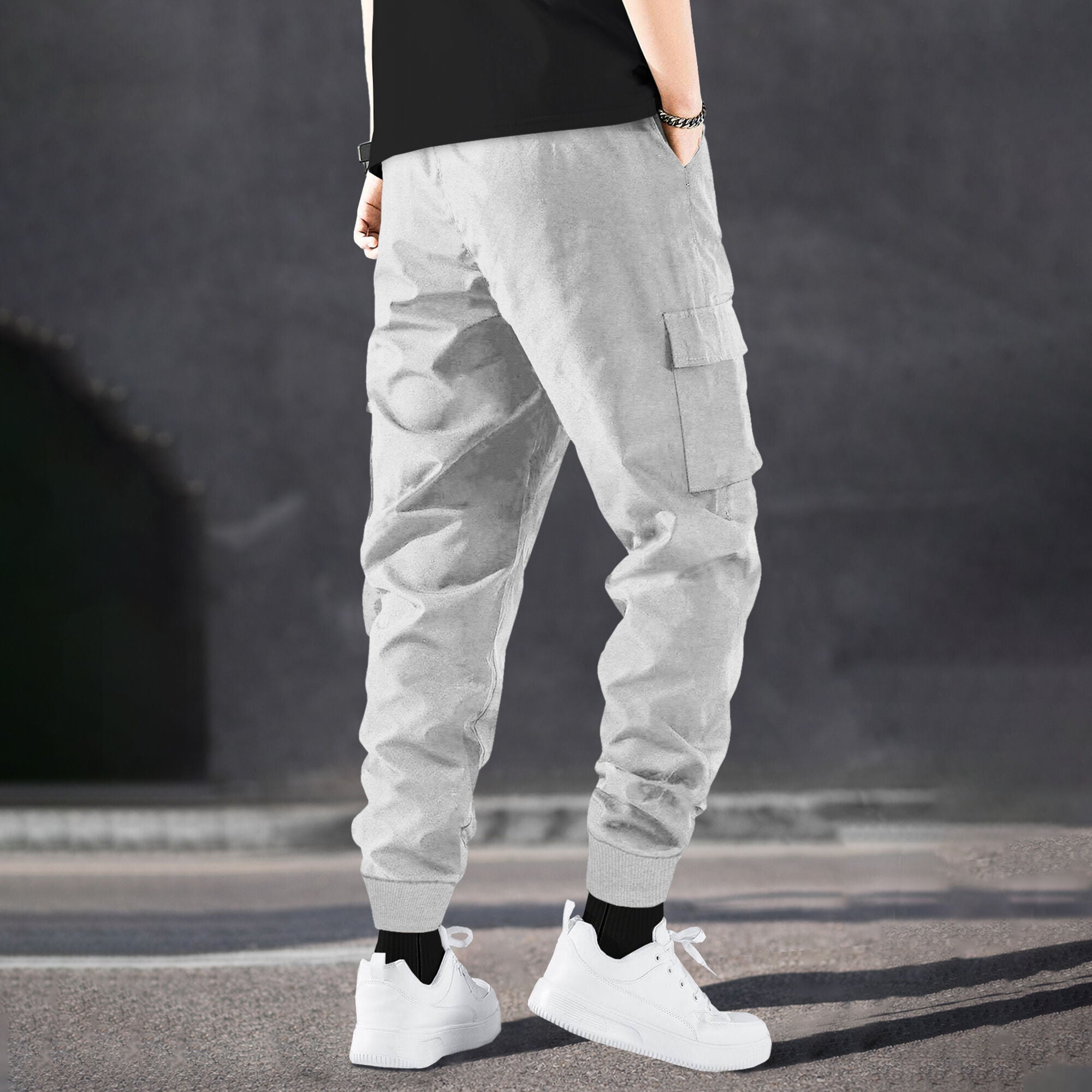 Men Solid Grey Designer Cargo Pant