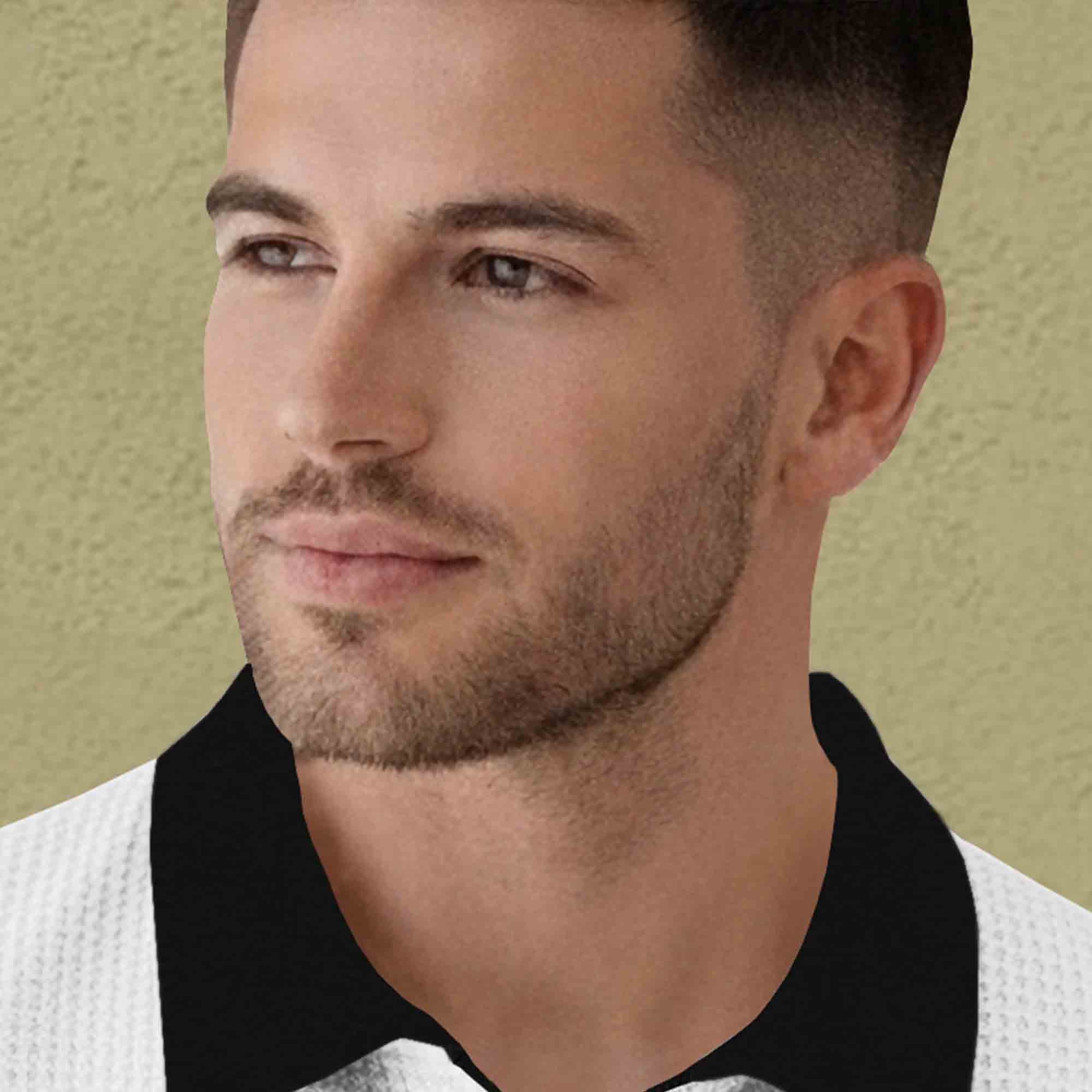 Polo Collar White Black Contrast Waffle Textured T-shirt