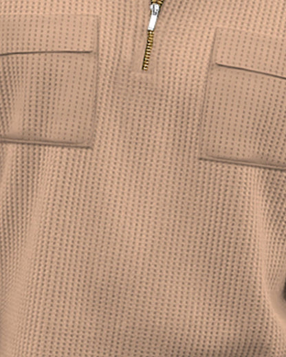 Men Full Sleeve Double Pocket Beige Waffle T-shirt