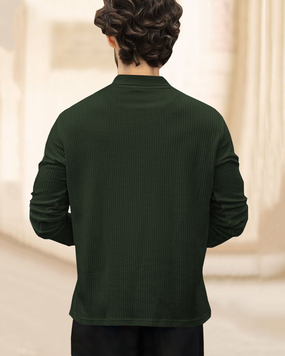 Men Full Sleeve Olivegreen Double Pocket Waffle T-shirt