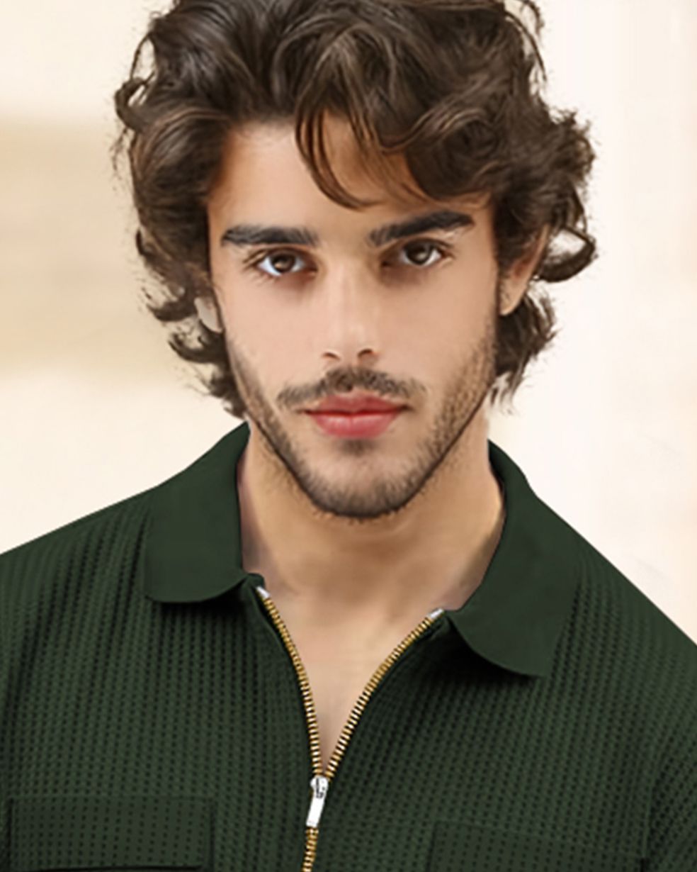 Men Full Sleeve Olivegreen Double Pocket Waffle T-shirt